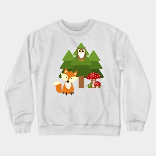 Kawaii fox owl and mushroom pattern Crewneck Sweatshirt